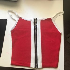 cute, cropped, red zip up short sleeve
